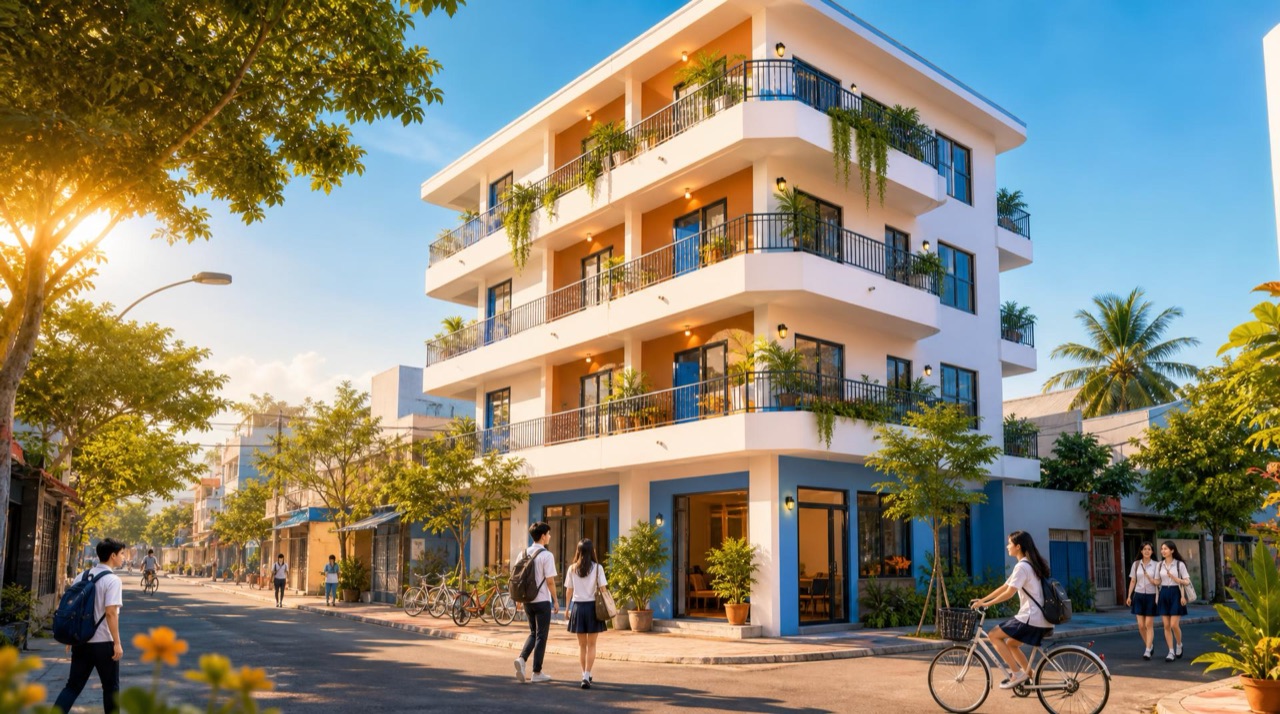 Khu trọ sáng sủa, sinh viên đi học quanh khu phố